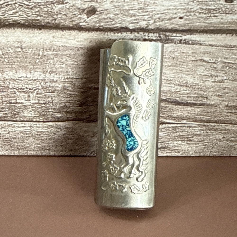 Vintage Unicorn Silver/Turquoise Lighter Case